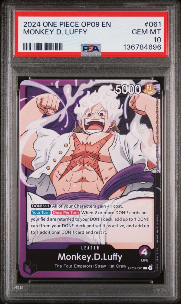Graded 2024 One Piece Monkey D. Luffy #061 OP09 EN Trading Card Game PSA 10 Gem Mint (ONLINE ORDER ONLY)