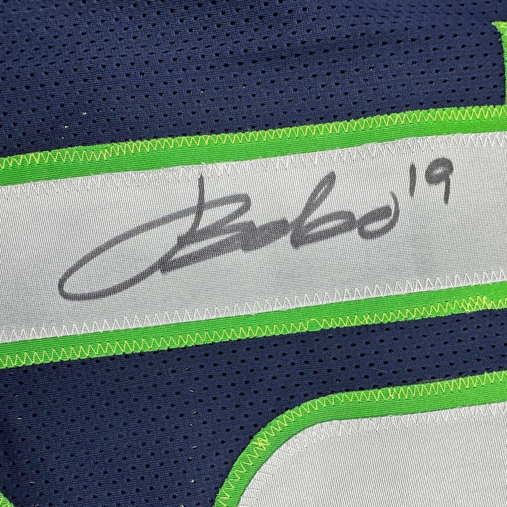 Framed Autographed/Signed Jake Bobo 35x39 Seattle Blue Football Jersey JSA COA
