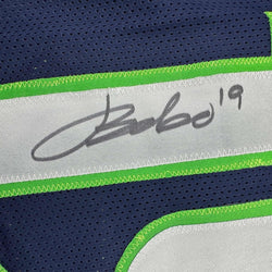 Framed Autographed/Signed Jake Bobo 35x39 Seattle Blue Football Jersey JSA COA