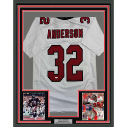 Framed Autographed/Signed Jamal Anderson 35x39 Atlanta White Football Jersey JSA COA