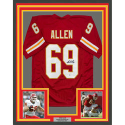 Framed Autographed/Signed Jared Allen 35x39 Kansas City Red Football Jersey Beckett BAS COA