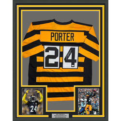 Framed Autographed/Signed Joey Porter Jr. 35x39 Pittsburgh Bumble Bee Football Jersey JSA COA