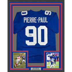 Framed Autographed/Signed Jason Pierre-Paul JPP 35x39 New York Blue Football Jersey JSA COA