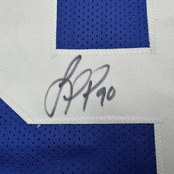 Framed Autographed/Signed Jason Pierre-Paul JPP 35x39 New York Blue Football Jersey JSA COA