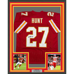Framed Autographed/Signed Kareem Hunt #27 35x39 Kansas City Red Football Jersey PSA/DNA COA