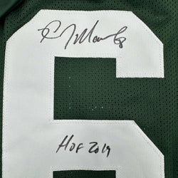 Framed Autographed/Signed Kevin Mawae 35x39 HOF 2019 New York Green Football Jersey Beckett BAS COA