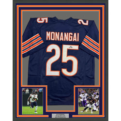 Framed Autographed/Signed Kyle Monangai 35x39 Chicago Blue Football Jersey JSA COA