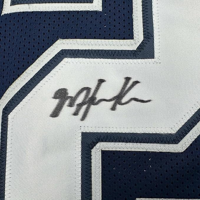 Framed Autographed/Signed Malik Hooker 35x39 Dallas Blue Football Jersey Beckett BAS COA