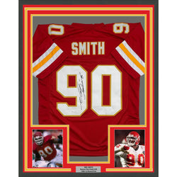 Framed Autographed/Signed Neil Smith 35x39 Kansas City Red Football Jersey JSA COA