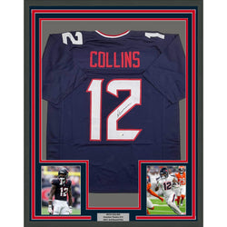 Framed Autographed/Signed Nico Collins 35x39 Houston Blue Current Football Jersey JSA COA