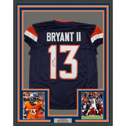 Framed Autographed/Signed Pat Bryant II 35x39 Denver Blue Pro Cut Football Jersey JSA COA