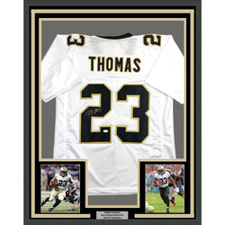 Framed Autographed/Signed Pierre Thomas 35x39 New Orleans White Football Jersey JSA COA