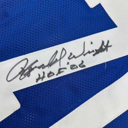 Framed Autographed/Signed Rayfield Wright 35x39 HOF 06 Dallas Blue Football Jersey JSA COA