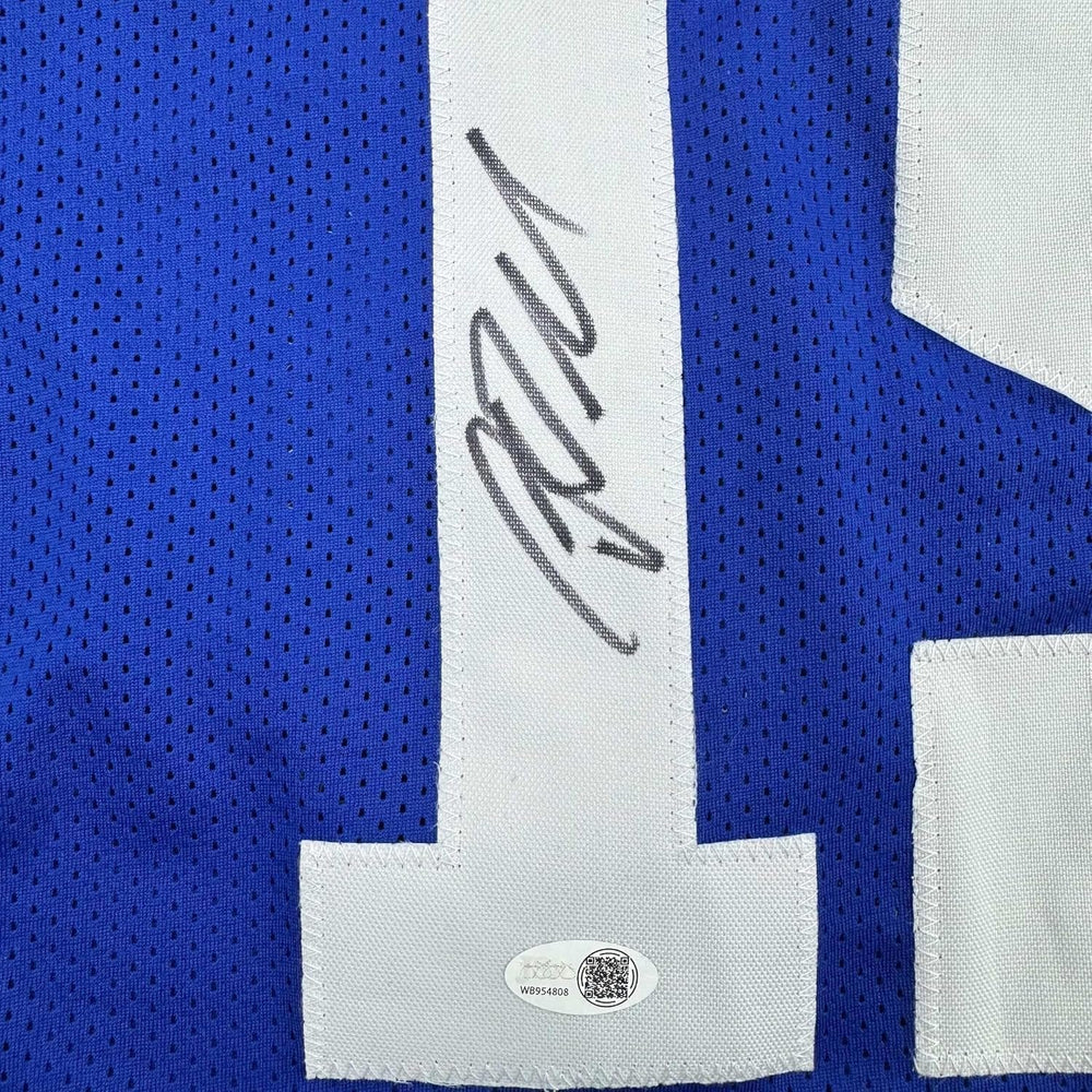 Framed Autographed/Signed Riley Leonard 35x39 Indianapolis Blue Football Jersey JSA COA