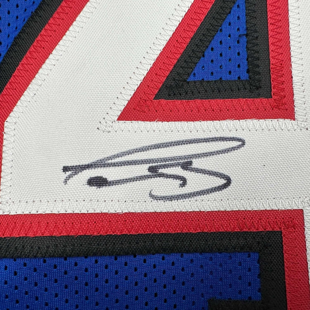 Framed Autographed/Signed Terrel Bernard 35x39 Buffalo Blue Football Jersey Beckett BAS COA