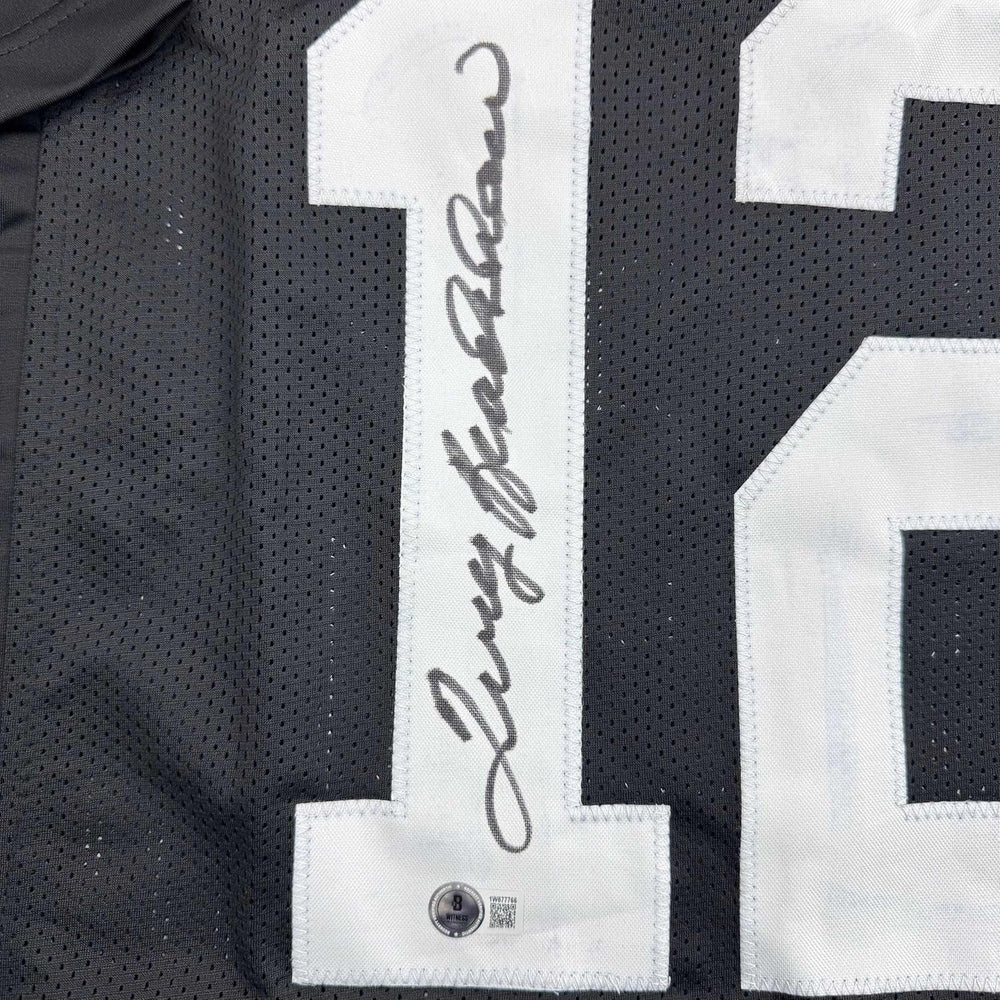 Framed Autographed/Signed Terry Bradshaw 35x39 Pittsburgh Black Football Jersey Beckett BAS COA