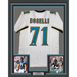 Framed Autographed/Signed Tony Boselli 35x39 HOF 22 Jacksonville White Football Jersey Beckett BAS COA