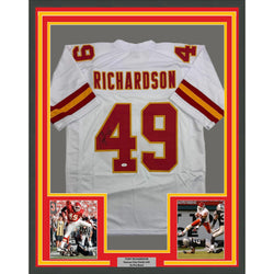Framed Autographed/Signed Tony Richardson 35x39 Kansas City White Football Jersey JSA COA