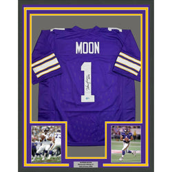 Framed Autographed/Signed Warren Moon HOF 06 35x36 Minnesota Purple Football Jersey Beckett BAS COA