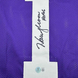 Framed Autographed/Signed Warren Moon HOF 06 35x36 Minnesota Purple Football Jersey Beckett BAS COA