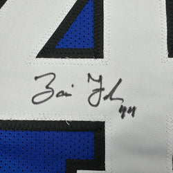 Framed Autographed/Signed Zaire Franklin 35x39 Indianapolis 2025 Style Blue Football Jersey Beckett BAS COA