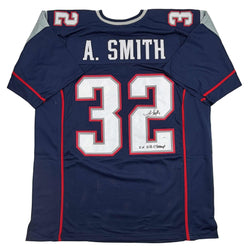 Autographed/Signed Antowain Smith 2x SB Champ New England Blue Football Jersey JSA COA
