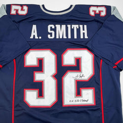 Autographed/Signed Antowain Smith 2x SB Champ New England Blue Football Jersey JSA COA