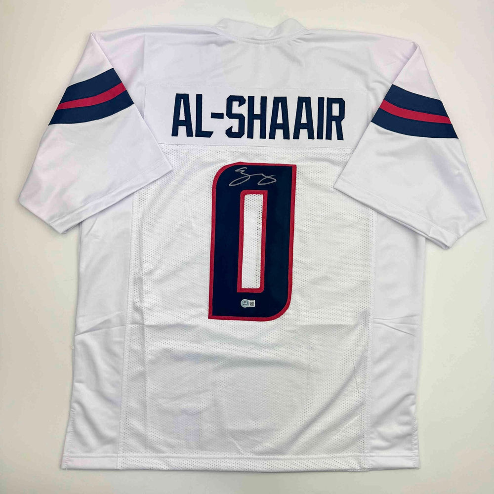 Autographed/Signed Azeez Al Shaair Houston White Football Jersey Beckett BAS COA