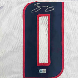 Autographed/Signed Azeez Al Shaair Houston White Football Jersey Beckett BAS COA
