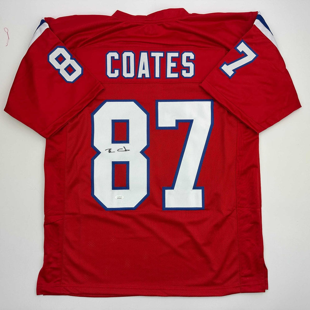 Autographed/Signed Ben Coates New England Red Football Jersey JSA COA