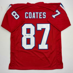 Autographed/Signed Ben Coates New England Red Football Jersey JSA COA