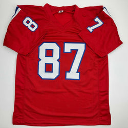 Autographed/Signed Ben Coates New England Red Football Jersey JSA COA
