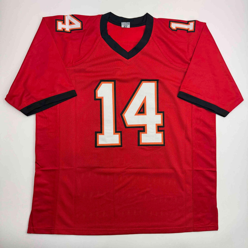 Autographed/Signed Brad Johnson Tampa Bay Red Football Jersey Beckett BAS COA