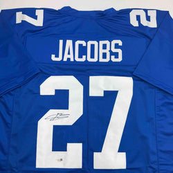 Autographed/Signed Brandon Jacobs New York Blue Football Jersey Beckett BAS COA