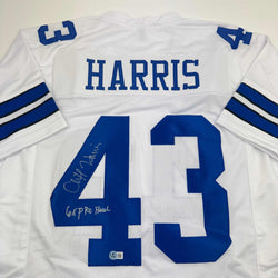 Autographed/Signed Cliff Harris Dallas White Football Jersey Beckett BAS COA