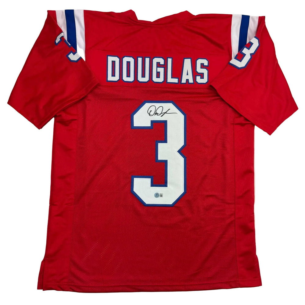 Autographed/Signed DeMario Douglas New England Red Football Jersey Beckett BAS COA