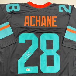 Autographed/Signed De'Von DeVon Achane Miami Black Football Jersey Beckett BAS COA