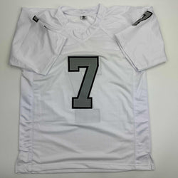 Autographed/Signed Geno Smith Oakland White Color Rush Football Jersey Beckett BAS COA