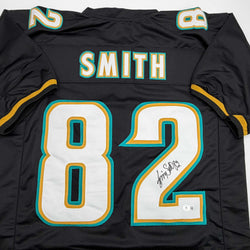 Autographed/Signed Jimmy Smith Jacksonville Black Football Jersey Beckett BAS COA