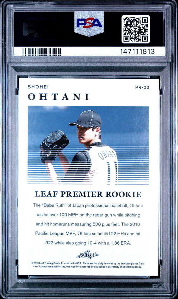 Graded 2018 Leaf Shohei Ohtani #PR-03 Premier Rookies Rookie RC Baseball Card PSA 10 Gem Mint