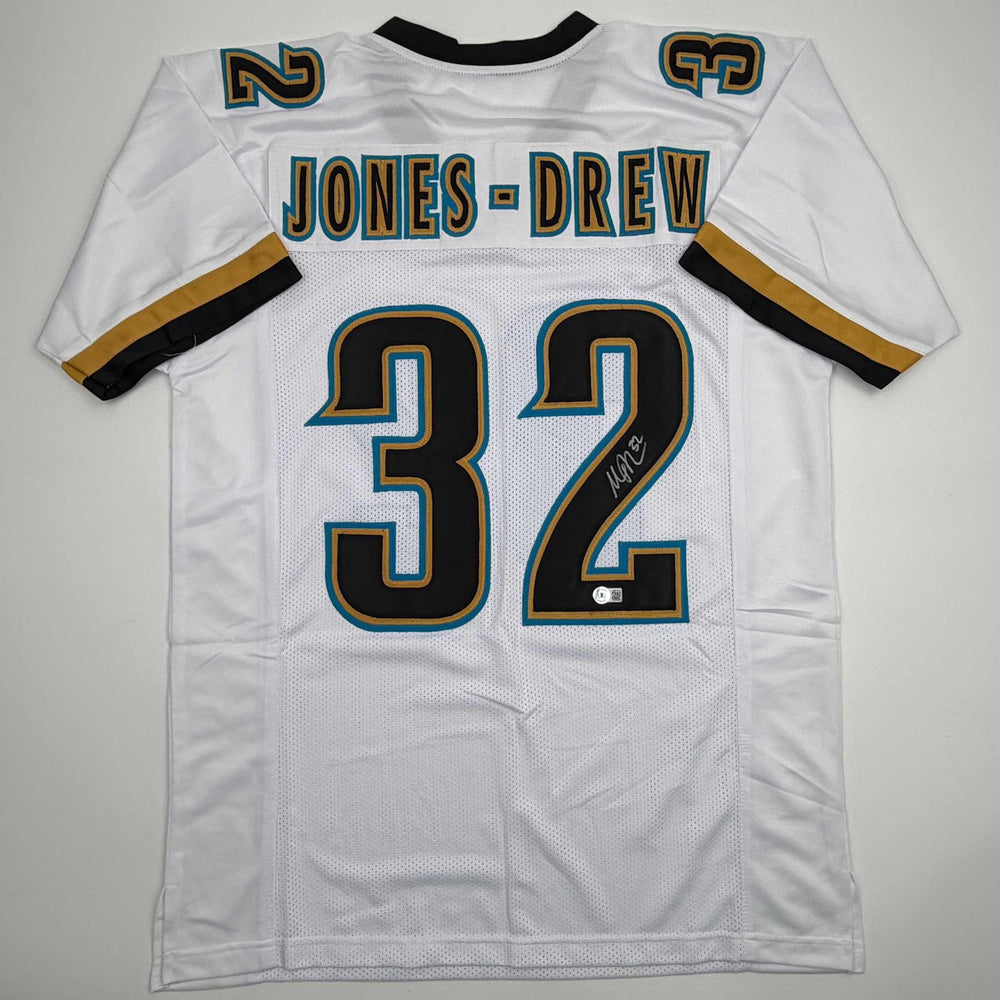 Autographed/Signed Maurice Jones-Drew Jacksonville White Football Jersey Beckett BAS COA