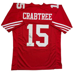 Autographed/Signed Michael Crabtree San Francisco Red Football Jersey Beckett BAS COA