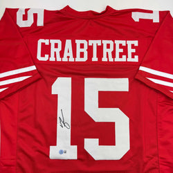 Autographed/Signed Michael Crabtree San Francisco Red Football Jersey Beckett BAS COA
