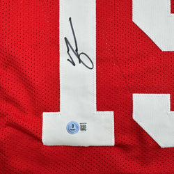 Autographed/Signed Michael Crabtree San Francisco Red Football Jersey Beckett BAS COA