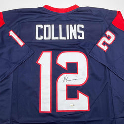 Autographed/Signed Nico Collins Houston Blue Rookie Football Jersey JSA COA