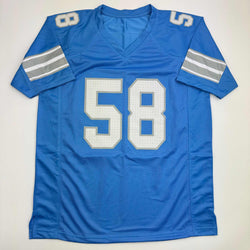 Autographed/Signed Penei Sewell Detroit Blue Current Football Jersey Beckett BAS COA