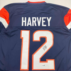 Autographed/Signed R.J RJ Harvey Denver Blue Football Jersey JSA COA