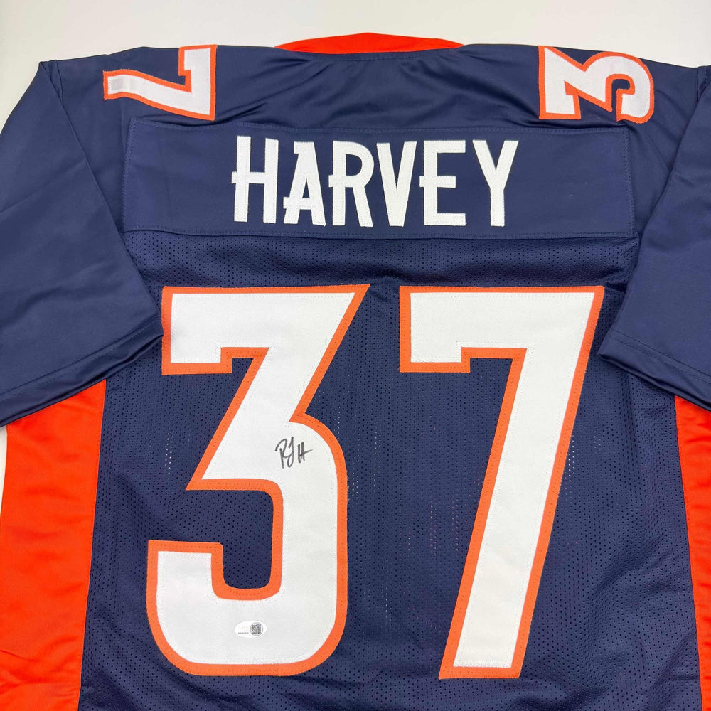 Autographed/Signed R.J RJ Harvey Denver Blue Football Jersey JSA COA