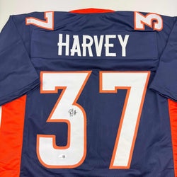 Autographed/Signed R.J RJ Harvey Denver Blue Football Jersey JSA COA