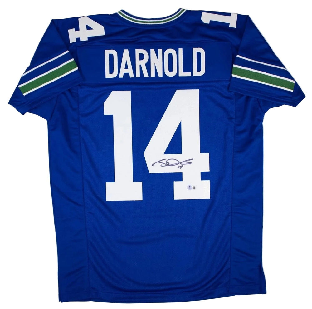 Autographed/Signed Sam Darnold Seattle Blue Retro Football Jersey Beckett BAS COA